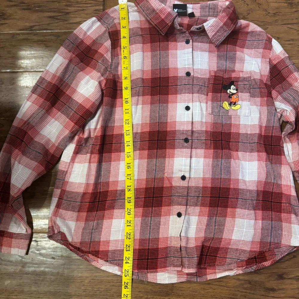 Disney Mickey Mouse Red Plaid Flannel Shirt XL 100%cotton